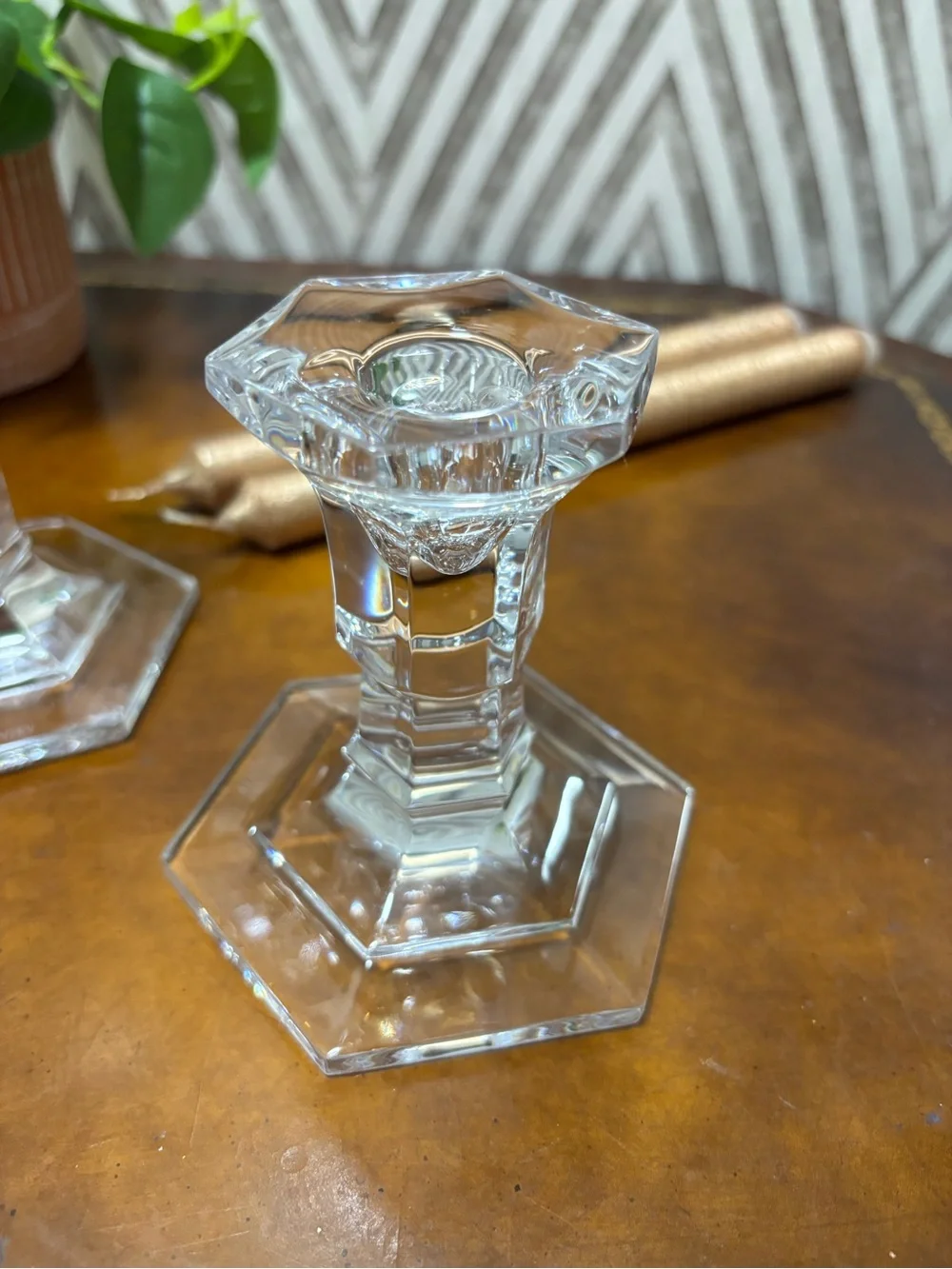 Two beautiful crystal glass Miller Rogaska candle sticks